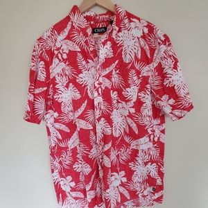 Chaps Men's Red & White Hawaiian Button Down Large